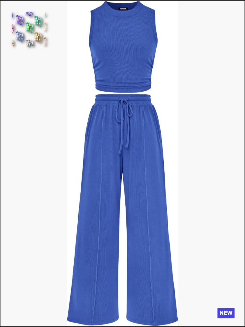 Ribbed Knit 2 Piece Lounge Set Crop Tank Wide Leg Pants Summer Casual Vacation